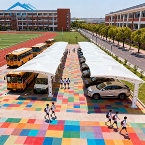 Cubierta de PVDF para Estructura de Acero de Alta Gama, Toldo para Estacionamiento de Autos Individual o Doble, Resistente al Viento, para Escuelas, Parques y Almacenes - Product Image 1