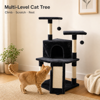 Arbre à chat en bois en gros avec tissu pelucheux, griffoir en sisal, condo fermé pour chat et tapis/rampe en sisal pour grands chats
