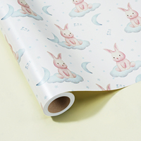Papier cadeau doux et rêveur motif lapin et lune, bleu clair, nuages et étoiles, double face, pour boîte de fête pour filles, emballage artisanal