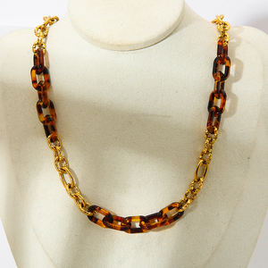 Collana da donna con catena ovale in acrilico leopardato, placcata oro 18 carati, in acciaio inossidabile, per maglione, gioielli alla moda - Product Image 3