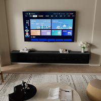 Meuble TV flottant moderne de luxe noir avec finition grain de bois, console multimédia murale extra longue avec portes de rangement