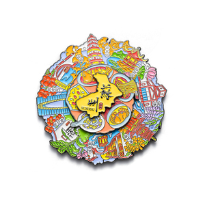 Aimants en émail métallique modernes, formes personnalisables d'adorables aimants de réfrigérateur de dessins animés, motifs sur le thème du voyage pour souvenirs de visites de la ville - Product Image 3