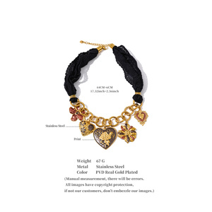 JINYOU 4699 Collar de Estilo Imperial con <span class=keywords><strong>Encaje</strong></span> Negro y Cadena de Acero Inoxidable con Colgante de Corazón de Metal Chapado en Oro - Product Image 6