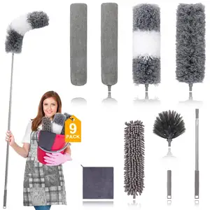 2-in-1 Car Wash Mop Mitt 45 Long Handle Chenille Microfiber Car Wash Dust  Brush Extension Pole Flexible Rotation Scratch Free Cleaning Tool Dust Coll