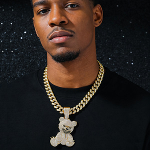 สร้อยคอแฟชั่นผู้ชายสไตล์พังก์ ดีไซน์ใหม่ล่าสุด สไตล์ฮิปฮอป จี้รูปหมีน้อย สร้อยคิวบันทำมือ วัสดุอัลลอย - Product Image 1