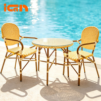 Ensemble de table et chaises rondes en rotin pour extérieur, table à manger ronde, 2 chaises, ensemble de table et chaises en rotin pour extérieur