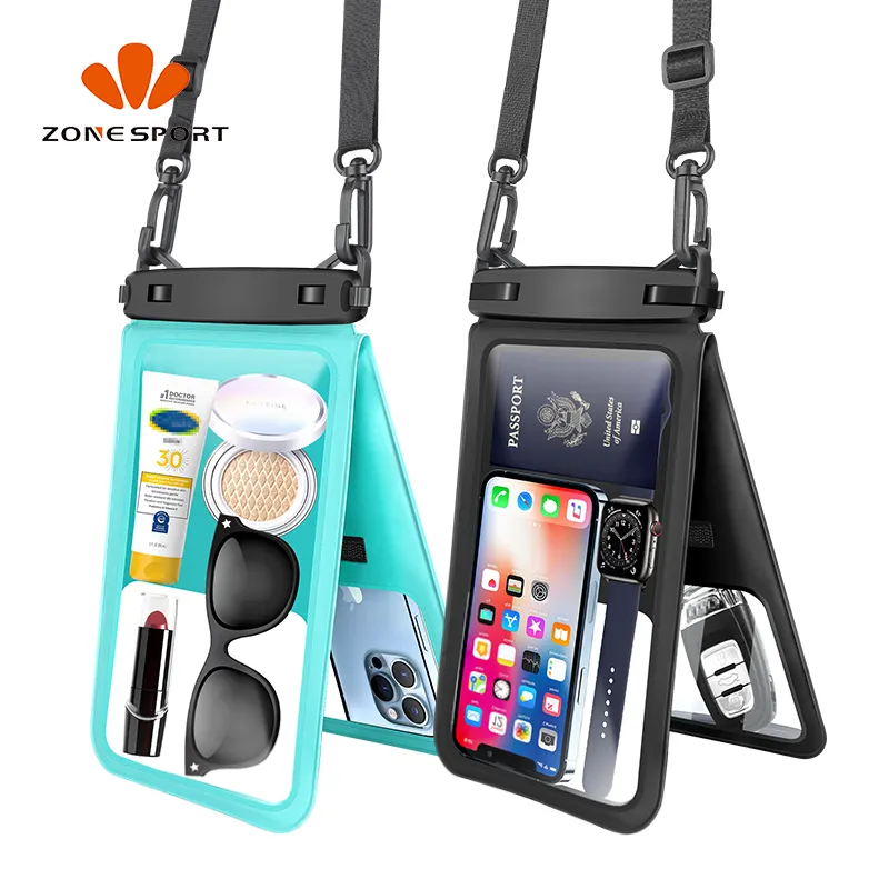 Bolsa de celular em PVC com alça dupla popular, bolsa personalizada à prova d'água para celular, bolsa para celular seca e impermeável