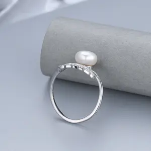 Cross Border S925 Silver Pearl Ring Female Adjustable Fashion Creative Leaf Ring DIY Empty Bracelet Jewelry Manufacturer