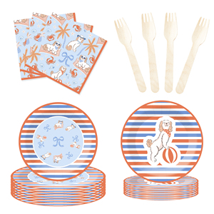 DAMAI New Customized Cute Animal Theme Party Decoration <b>Disposable</b> Party Paper Plate Cup Napkin Tableware Set with Dog Pattern - Product Image 3