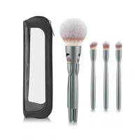 Ensemble de pinceaux de maquillage multifonctionnels 4 en 1 avec logo personnalisé, poils synthétiques, manche en plastique, applicateur magnétique pour blush et gloss à lèvres