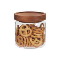 Bocal en verre Eco 300 ml avec couvercle en bois d'acacia et joint en silicone hermétique sans BPA pour épices, herbes, collations, maison et cuisine