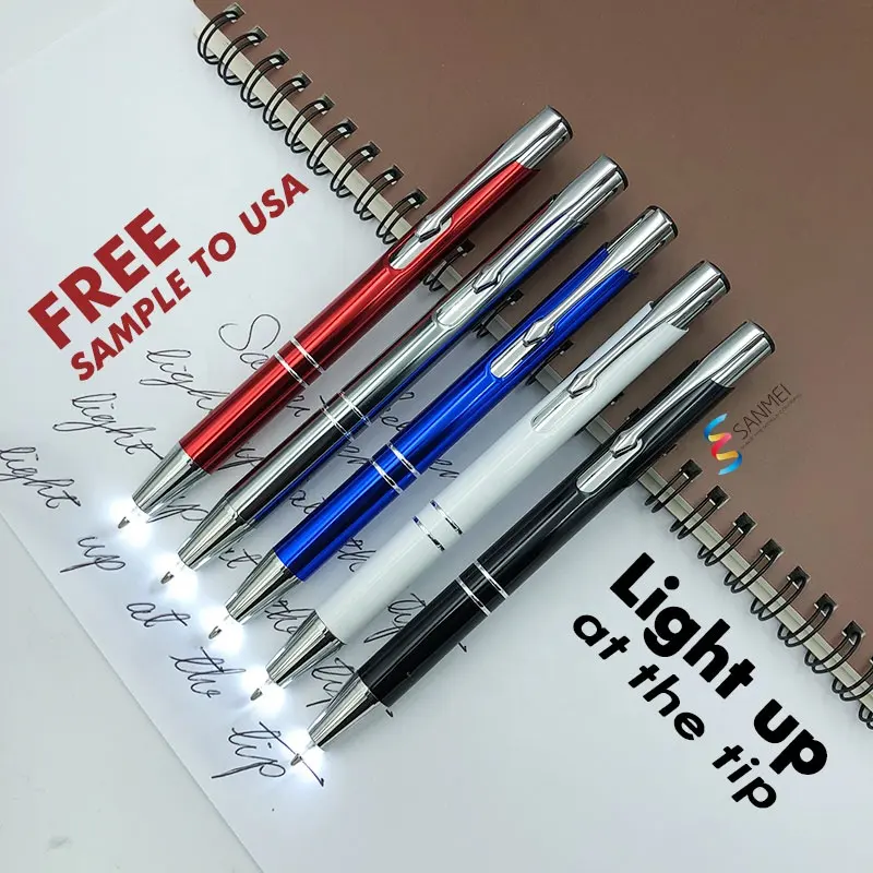 Bolígrafo de aluminio personalizado 2 en 1, pluma de metal con luz led, con logo