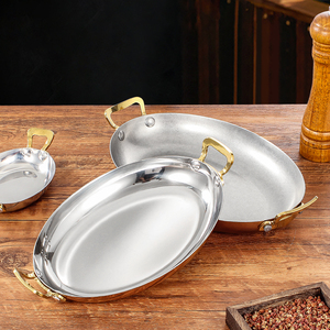 Assiette ovale en acier inoxydable pour <span class=keywords><strong>fruits</strong></span> de <span class=keywords><strong>mer</strong></span>, pâtes, steak, pour restaurant, hôtel, cadeaux d'affaires, ustensiles de cuisine classiques - Product Image 1