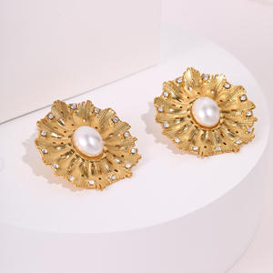 Style Vintage en alliage de Zinc à la mode boucles d'oreilles perle déclaration Sunburst Design unisexe élégant cadeau bijoux - Product Image 2