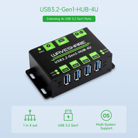 Aissmartlink WAVESHARE 4-Ch USB 3.2 Gen1 HUB, kompatibel dengan Windows Case Metal dengan dukungan Wall-Mount