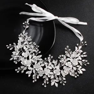 Fashion White Flowers Crystal Handmade Headband Wedding Hair Jewelry Accessories Headpieces Princess Tiaras and Crown