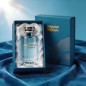 Nouveau produit, flacon <span class=keywords><strong>de</strong></span> <span class=keywords><strong>parfum</strong></span> en verre bleu <span class=keywords><strong>de</strong></span> 30 ml, 50 ml, 100 ml, emballage <span class=keywords><strong>de</strong></span> luxe transparent, flacon <span class=keywords><strong>de</strong></span> Cologne avec logo et boîte dorés - Product Image 3
