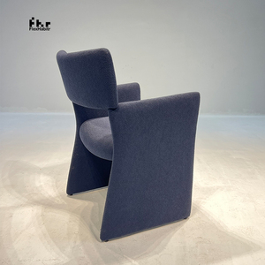 Modern Dark Blue Boucle Dining Armchair Geometric Integrated Frame Upholstered Accent <b>Chair</b> for Hotel Restaurant - Product Image 5