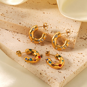 18 Karat Gold Edelstahl Mode Ohrringe Wasserdicht Anlauf frei Hypo allergene Zirkon Perle C-förmige Creolen - Product Image 4