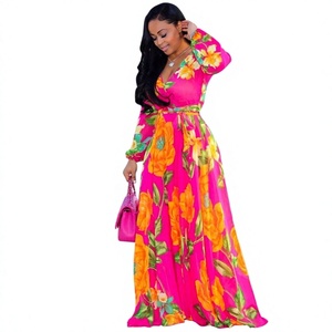 Robe décontractée pour femmes, imprimé floral, grande taille, manches à volants, décolleté en V, détail nœud, printemps/été, respirante, vente en gros - Product Image 2