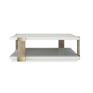 Mesa de Centro Cuadrada de Acrílico Moderna y Lujosa, Personalizada, con Tapa de Vidrio Hecha a Mano y Base de Metal Dorado, Incluye Mesa Esquinera - Product Image 3