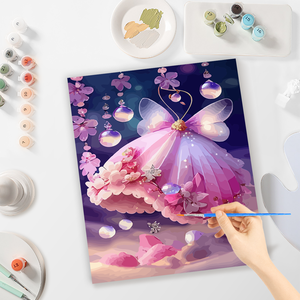 ชุดเดรสพิมพ์ลายผีเสื้อสีชมพูสำหรับผู้เริ่มต้นเป็นมิตรกับชุดตัวเลข40x5 0ซม./16x20นิ้วสำหรับศิลปะบนผนังบ้านเรื่องแนวนอน - Product Image 4