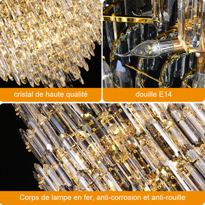 Hall de l'hôtel villa de luxe moderne lustre <span class=keywords><strong>doré</strong></span> en acier inoxydable étendu cristal k9 grand lustre rond et <span class=keywords><strong>suspension</strong></span> - Product Image 4