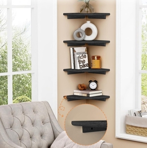 كتاب خشبي مستدير صغير أسود حديث عائم ، رف كتب صغير لغرفة النوم - Product Image 2