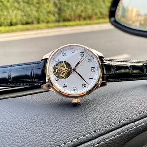 Reloj Mecánico Automático de Lujo para Hombre, Caja Dorada, Correa de Cuero, Esfera Esqueleto con Tourbillon, 38 mm, Redondo, Analógico - Product Image 3