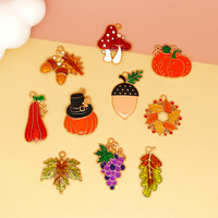 Breloques en alliage métallique sur le thème de Thanksgiving pour la fabrication de bijoux, émail coloré, motifs dindon, écureuil, citrouille, maïs, érable, accessoires de pendentifs
