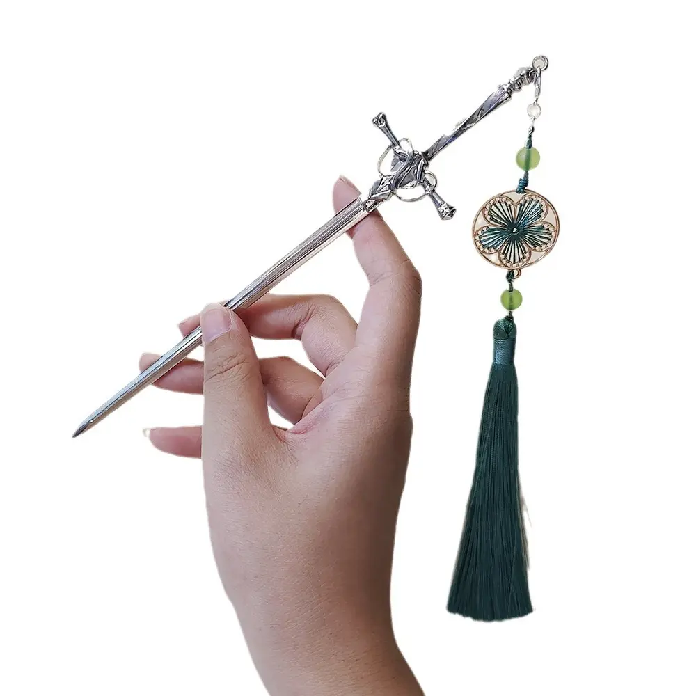 Forchette per capelli in metallo Vintage con ciondolo in rubino con spada antica cinese