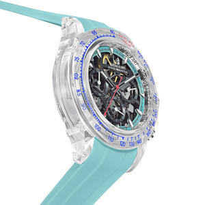 데이토나 한정판 남성용 기계식 시계-항저우 포인터 크리스탈 케이스 독특한 트리플 아이 디자인 블루 러버 스트랩 - Product Image 4