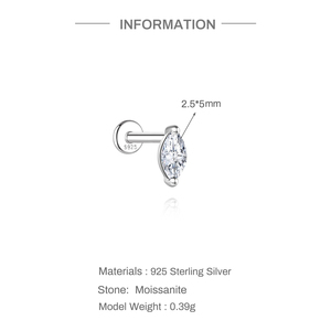 Bijou hélix en argent sterling 925 avec moissanite marquise, 3 tailles disponibles, à visser, dos plat - Product Image 6