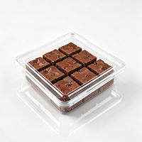 Boîte carrée transparente en PET pour brownies, couvercle jetable, conteneur à pâtisserie recyclable, qualité alimentaire, vente en gros, OEM personnalisé, chewing-gum, gelée