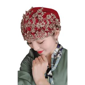 Women's Muslim multifunctional headscarf <b>hat</b>, soft smooth lace material veil, headscarf, breathable and eco-friendly four-piece - Product Image 1