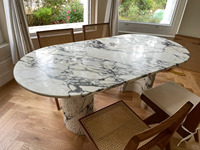 Table de salle à manger ovale en marbre Calacatta Violet Calcite, pierre naturelle de luxe, polie, moderne, pour villa, hôtel, appartement