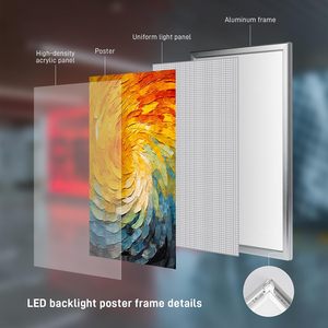 Cadre en aluminium à fixation rapide, boîte lumineuse LED publicitaire rectangulaire, montage mural, affichage de poster de film, éclairage réglable pour théâtre, bureau, cinéma - Product Image 3