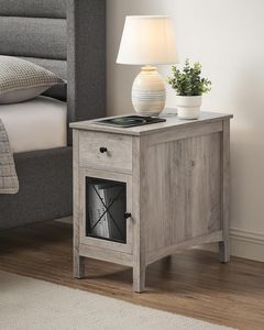 <span class=keywords><strong>Table</strong></span> d'appoint intelligente en MDF avec rangement, ports USB, prises électriques, station <span class=keywords><strong>de</strong></span> charge, tiroir, armoire et porte-revues - Product Image 4