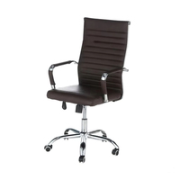 Chaise de bureau professionnelle en cuir véritable, pivotante, réglable en hauteur, accoudoirs fixes, structure métallique, design épuré