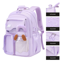 Sac à dos scolaire en peluche violet motif chiot de dessin animé avec poche arrière dissimulée pour enfants de l'école primaire - En stock