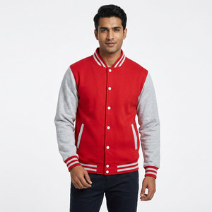 FINER THREADS Custom Luxury <b>Men's</b> Vintage Casual Varsity <b>Jacket</b> Genuine Leather Shell Polyester/Cotton Fabric Stand Collar - Product Image 1