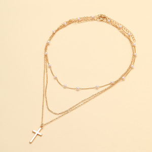 Collana girocollo bohémien Vintage di alta qualità collana a più strati croce di perle artificiali per le donne - Product Image 5