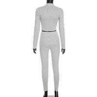 Viviblook J26ST314 Tenues pour femmes, cardigan à manches longues avec fermeture éclair, haut court, pantalon moulant, imprimé à pois, ensemble deux pièces