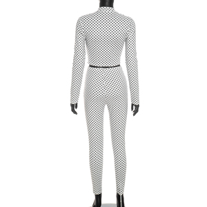 Viviblook J26ST314 Women Outfits Long Sleeved Zipper Cardigan Crop Top Tight Pants Polka Dot Print Two <b>Piece</b> <b>Set</b> - Product Image 6