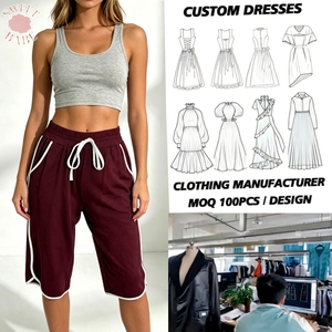 SWEET BABE Pantalones de verano informales de punto de color liso para mujer, hasta la rodilla, con cordón en la cintura, ajuste holgado y decoración de rayas laterales - Product Image 1