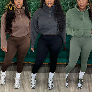 Set di pantaloni da donna invernali di alta qualità Set di pantaloni con cerniera in maglia da donna - Product Image 2