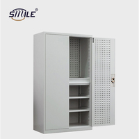 Armoire à outils en acier SMILE Workshop, 2 portes battantes, 2 tiroirs, 3 niveaux, peinture pulvérisée, serrure à clé, rangement de garage