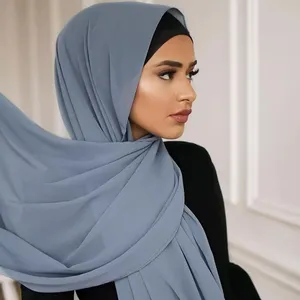 En gros plaine georgette écharpe épaisse bulle lourde en mousseline de soie hijab musulman borong tudung femme châle hijab