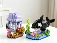 Ensemble de blocs de construction animaux marins (Raie diable, Méduse, Orca) – Mini jouet d'assemblage DIY, modèle créatif, décoration de bureau, cadeau