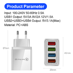 Chargeur mural USB international universel à charge rapide 3.1A, adaptateur de voyage universel avec prise européenne, américaine et britannique 1 à 4 prises - Product Image 6